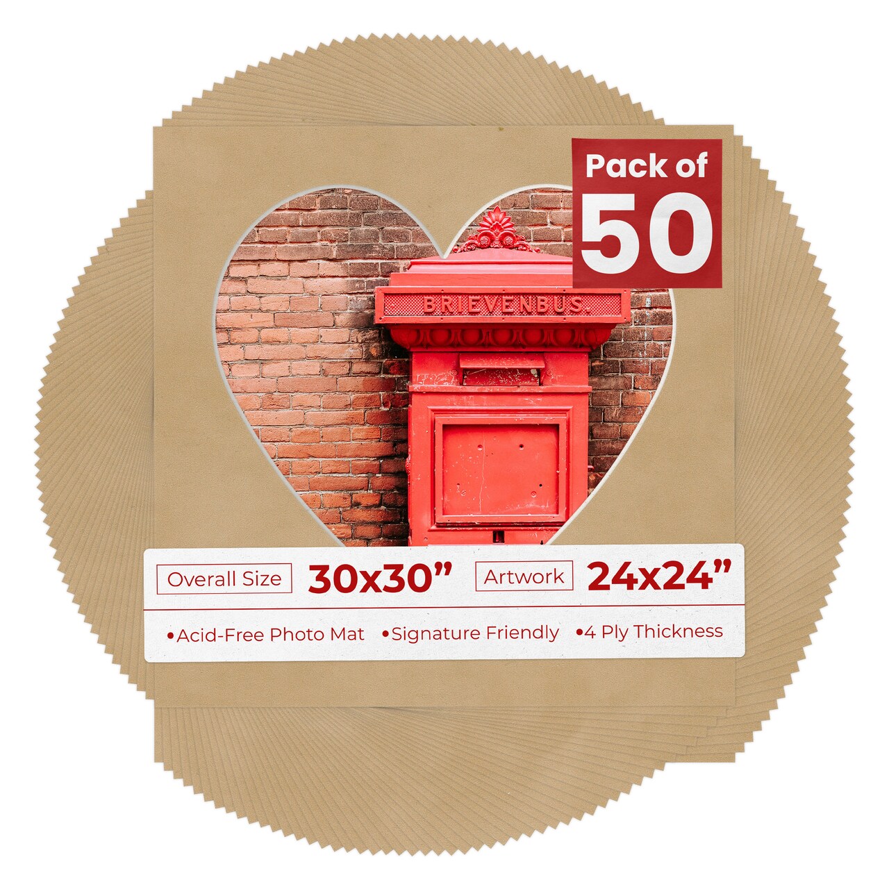 Beige Suede Mat Board for 30x30 Frames - Heart Opening for 24x24 Photos